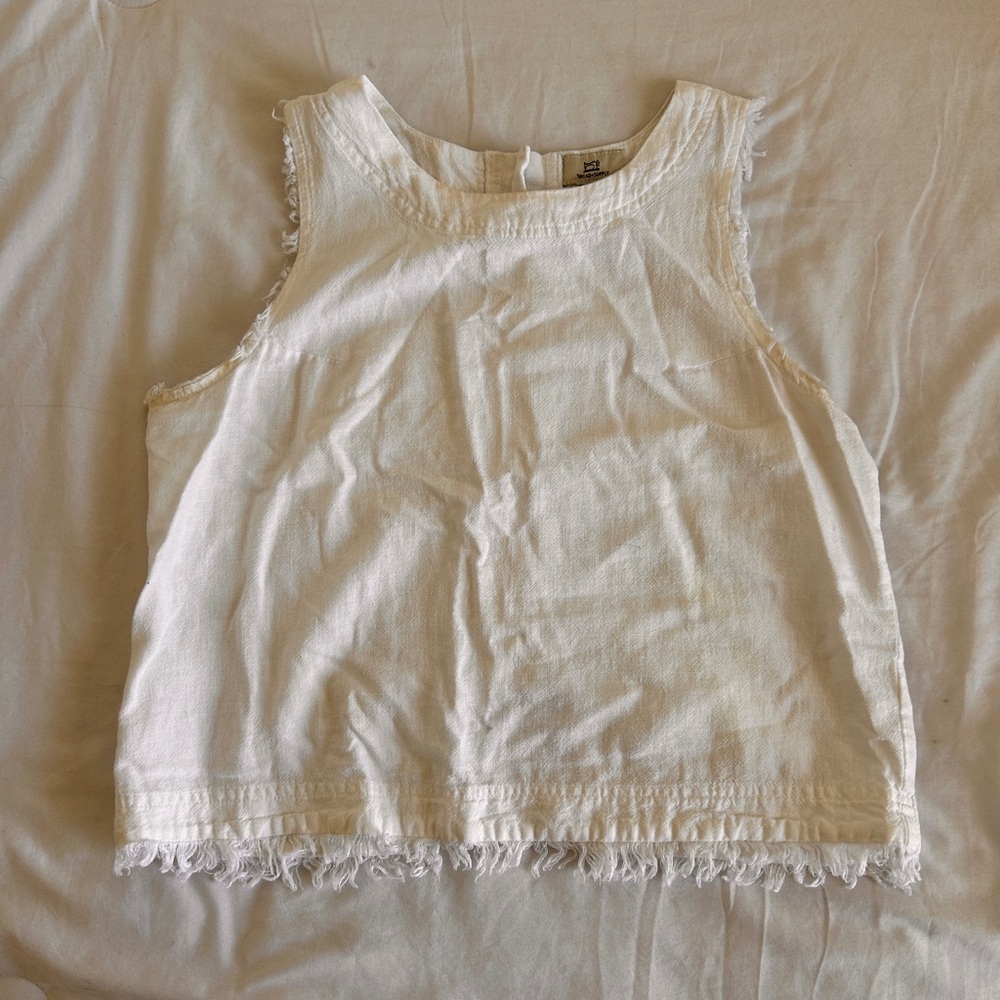 White Sleeveless Top with Frayed Hem